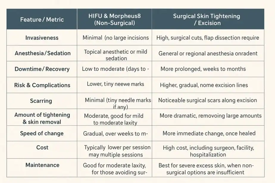 Table showing benefits of Lipo Freeze 2 U Stowmarket treatments for skin tightening following weight loss injections.