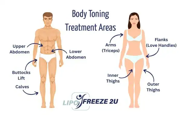 Graphic showing where you can have Body toning Treatment Stowmarket on your body